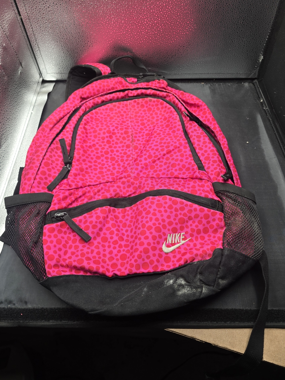 Nike Hot Pink Spot Pattern Backpack with Black Accents